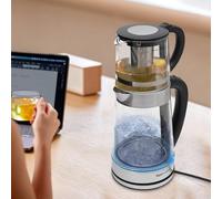2.5L Bouilloire électrique en verre avec Petite théière Bouilloire portable, Bouilloire et théière électriques Infuseur et filtre amovibles 1800W 220V pour infusion de feuilles