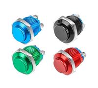 2/5PCS Interrupteurs à bouton-poussoir momentanés 16 mm à couvercle haut étanche en métal for voiture avec bornes à vis(Green,2PCS)