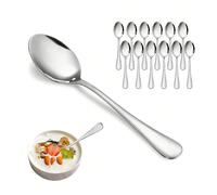 2/6/12/24 pièces Set de couverts en acier inoxydable, comprenant des cuillères à soupe, des cuillères en métal durables, des cuillères à céréales, des couverts miroir polis, lavables au lave-vaisselle
