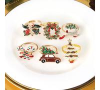 2-6 pièces Ensemble d'anneaux de serviette de Noël, Cerf, Sapin de Noël, Couronne dorée vintage, Canne en bonbon, Porte-serviettes de table de Noël, Anneaux de serviette de fête de Noël arbre de Noël