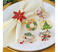 2-6 pièces/set Anneaux de serviette de Noël, bonhomme de neige, sapin de Noël, bottes, chapeau de Père Noël, canne en bonbon, décorations de table de Noël, porte-serviettes de fête de Noël Arbre de No