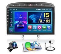 2+64GB Android 15 Car Stereo pour Peugeot 308/408 2007-2015 Radio Carplay Android Auto Wireless Hikity Car Radio 9 inch Touch Screen Bluetooth Stereo WiFi FM RDS USB + Rear View Camer