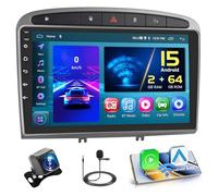 [2+64GB] Hikity Android 15 Autoradio pour Peugeot 308/408 2007-2015 Radio Carplay Android Auto sans Fil Hikity Poste Radio Voiture Écran Tactile 9 Pouces Bluetooth Stéréo WiFi FM RDS USB