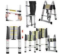 2,6M Échelle Multifonctions, échelle Télescopique, échelle Pliante en Stainless Steel échelle à Poser échelle Multifonction Extensible Pliable Charge Max 150 kg