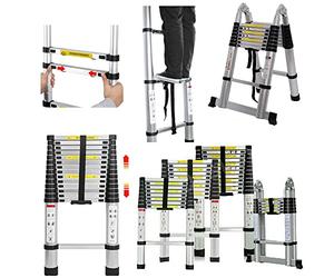 2,6M Échelle Multifonctions, échelle Télescopique, échelle Pliante en Stainless Steel échelle à Poser échelle Multifonction Extensible Pliable Charge Max 150 kg