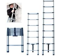 2.6M Échelle Pliante en Acier Inoxydable 8.4FT Telescoping Ladders Multifonction Ladder Attic Ladder Argent - 150kg Charge Maximale