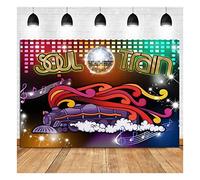 2,7 x 1,8 m - Décoration de fête - Thème du train des années 70 et 80 - Néon - Décoration de studio photo