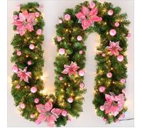 2,7m Guirlande de Sapin Noël Rotin de Noël Artificiel Décoration de Noël avec lampe Intérieur Extérieur pour Maison Cheminée - ROSE