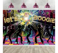 2.7x1.8m Toile de Fond Disco Retour aux années 60 70 80 90 Let's Boogie Disco Dancing Night Let's Glow Crazy Photography Background Disco Theme Birthday Party Decorations Banner Photo Booth Props