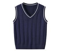 2 à 11 ans Enfants Garçons Filles Pull Gilet Coton Doux École Gilet Sans Manches Automne Hiver Col V Tricot Top Coat Enfants Coupe-Vent Imperméable, bleu marine, 10-11 ans