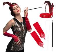 2 ACCESSOIRES DÉGUISEMENT FLAPPER ROUGE FEMME