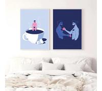 2 affiches de dessins animés nordiques représentant un couple gay se baignant au clair de lune/embrassant l'amour,peinture sur toile imprimée,décoration murale pour la maison 60x90cmx2 sans cadre