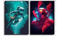 2 affiches et impressions murales représentant des astronautes colorés et des surfeurs de l'espace, graffitis, images pour décoration de salon, peinture sur toile 30x40cmx2 sans cadre