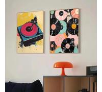 2 affiches et imprimés sur toile représentant un tourne-disque rétro, décoration murale pour salon, chambre à coucher 30x40cmx2 sans cadre