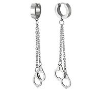 2 Anneau Boucle d'oreille Charnière Créoles avce Doubles Long Chaîne Pendantes Menottes - Homme Femme - Acier