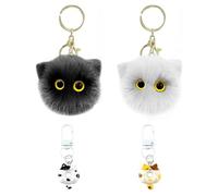 2 Anneaux Clés De La Tête De Chat en Peluche, 2 Anneaux De Clés De Chat, Anneaux De Clés De Dessin Animé Mignons, Pendentifs De Sacs Créatifs Et Décorations De Pendentif Intéressantes.