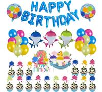 2 Ans Shark Anniversaire Enfants Décoration,Hai Decor D'anniversaire,Shark Party Supplies Set Inclus Ballons,Gâteaux Toppers,Bannières Convient pour les Fêtes Anniversaire Enfants