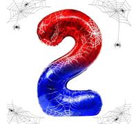 2 Ans Spider Ballon Chiffre Anniversaire, 40 Pouces Ballon Chiffre Motif Toile D'araignée, Ballons en Aluminium Numéro Garcon per Décorations de Fête D'anniversaire à Thème (2)