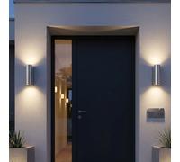 2 appliques murales d'extérieur, appliques d'entrée LED, argent, acier inoxydable, IP44