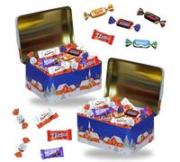 2 Assortiments de 40 Chocolats dans 2 Boites Coffre de Noël | Friandises Célébrations, Milka, Daim, Kinder Schokobons et Mini Bueno à Offrir en Fin d'Année