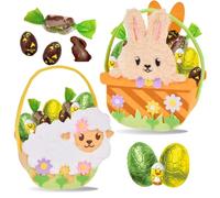 2 Assortiments de Chocolats de Pâques | 2 Paniers Lapin/Mouton garnis de 35 confiseries : papillotes et oeufs Révillon, Poussin et gros Oeufs Rohan | Idéal à Offrir, Cacher ou comme Décoration