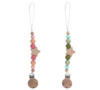 2 Attaches Tétine Étoile pour Bébés Filles & Garçons, Clips Sucette en Silicone Porte-Tétine pour Bébé (Rose, Vert)