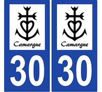 2 Autocollants de plaque d'immatriculation auto 30 Croix Camarguaise