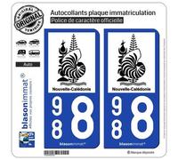 2 Autocollants immatriculation Auto 988 Nouvelle-Calédonie - Armoiries II