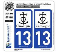 2 Autocollants plaque immatriculation Auto 13 Camargue - Croix Camarguaise