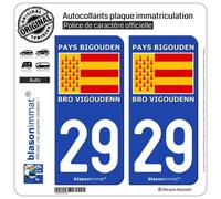 2 Autocollants plaque immatriculation Auto 29 Pays Bigouden - Drapeau