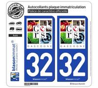 2 Autocollants plaque immatriculation Auto 32 Gers - Département