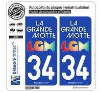 2 Autocollants plaque immatriculation Auto 34 La Grande Motte - Ville
