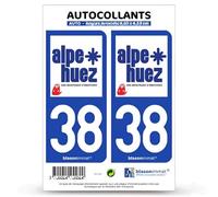 2 Autocollants plaque immatriculation Auto 38 Alpe d'Huez - Commune