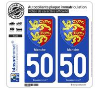 2 Autocollants plaque immatriculation Auto 50 Manche - Armoiries