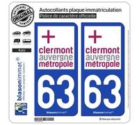 2 Autocollants plaque immatriculation Auto 63 Clermont-Ferrand - Agglo