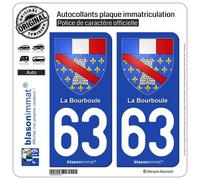 2 Autocollants plaque immatriculation Auto 63 La Bourboule - Armoiries
