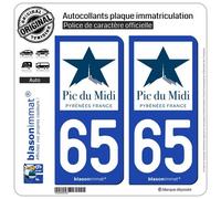 2 Autocollants plaque immatriculation Auto 65 Pic du Midi - Tourisme