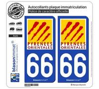 2 Autocollants plaque immatriculation Auto 66 Pyrénées-Orientales - Département