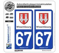 2 Autocollants plaque immatriculation Auto 67 Wissembourg - Ville