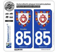 2 Autocollants plaque immatriculation Auto 85 Vendée - Armoiries
