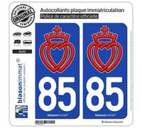 2 Autocollants plaque immatriculation Auto 85 Vendée - Coeur Vendéen