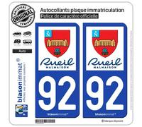 2 Autocollants plaque immatriculation Auto 92 Rueil-Malmaison - Ville