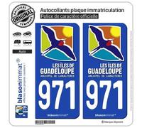 2 Autocollants plaque immatriculation Auto 971 Guadeloupe - Tourisme
