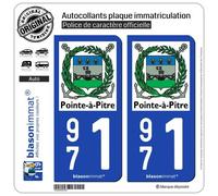 2 Autocollants plaque immatriculation Auto 971 Pointe-à-Pitre - Ville