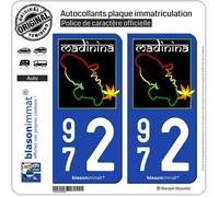 2 Autocollants plaque immatriculation Auto 972 Martinique - Madinina