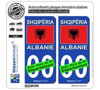 2 Autocollants Plaque immatriculation Auto : Albanie - Drapeau
