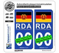 2 Autocollants plaque immatriculation Auto : Allemagne - Drapeau RDA