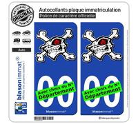 2 Autocollants plaque immatriculation Auto : Anarchie - Tête de Mort