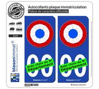 2 Autocollants plaque immatriculation Auto : Cocarde Tricolore - Plissée