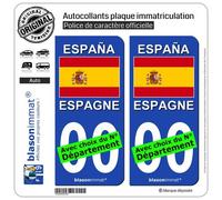 2 Autocollants Plaque immatriculation Auto : Espagne - Drapeau